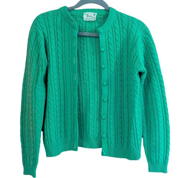 Dean's of Scotland Sweaters - Dean's of Scotland Vintage Cardigan Women's Small Cable Knit Fisherman Green